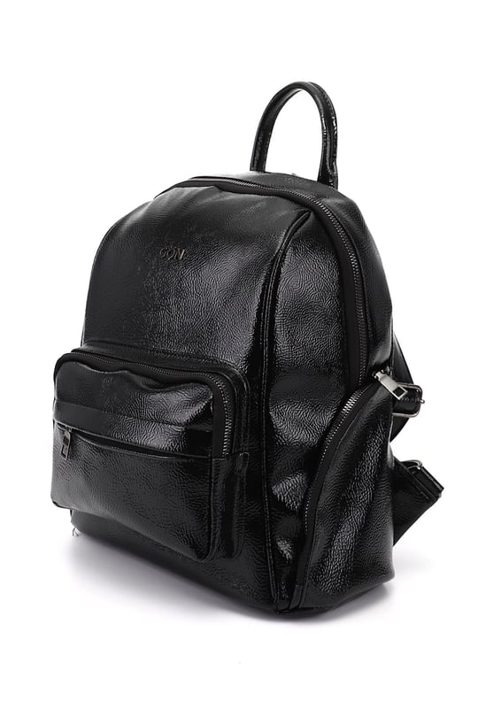 Women's Black Patent Leather Handbag and Backpack