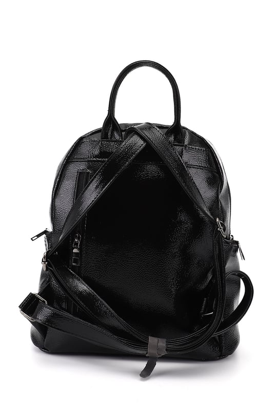 Women's Black Patent Leather Handbag and Backpack