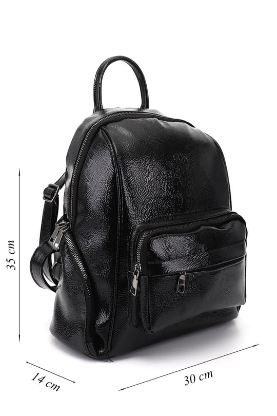 Women's Black Patent Leather Handbag and Backpack