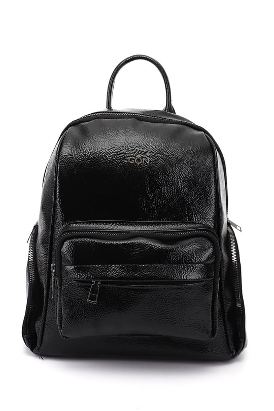 Women's Black Patent Leather Handbag and Backpack
