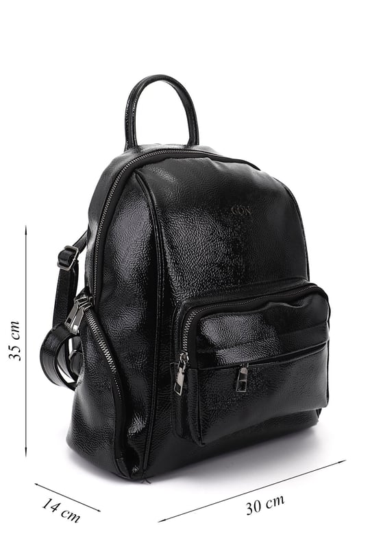 Women's Black Patent Leather Handbag and Backpack