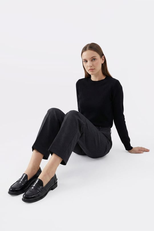 Women's Black Patent Leather Genuine Leather Loafer Shoes