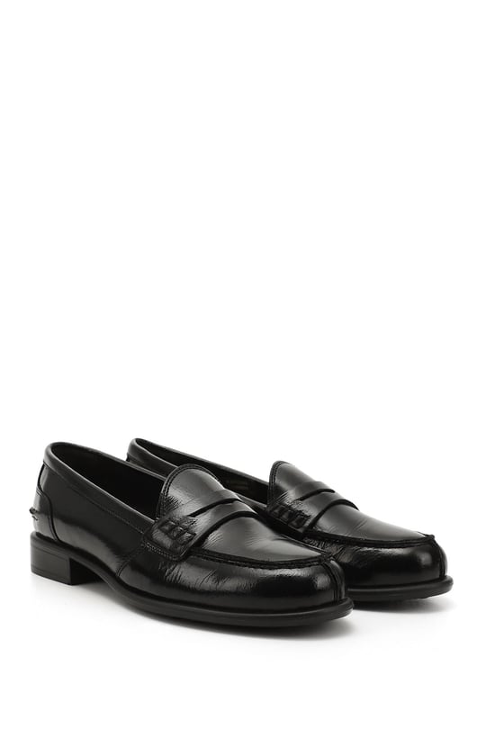 Women's Black Patent Leather Genuine Leather Loafer Shoes