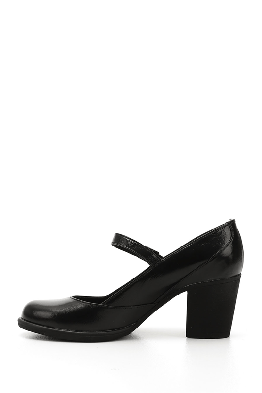 Women's Black Patent Leather Thick Heeled Mary Jane Genuine Leather Shoes