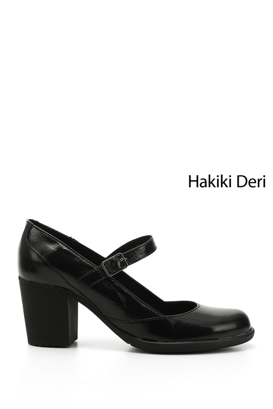 Women's Black Patent Leather Thick Heeled Mary Jane Genuine Leather Shoes