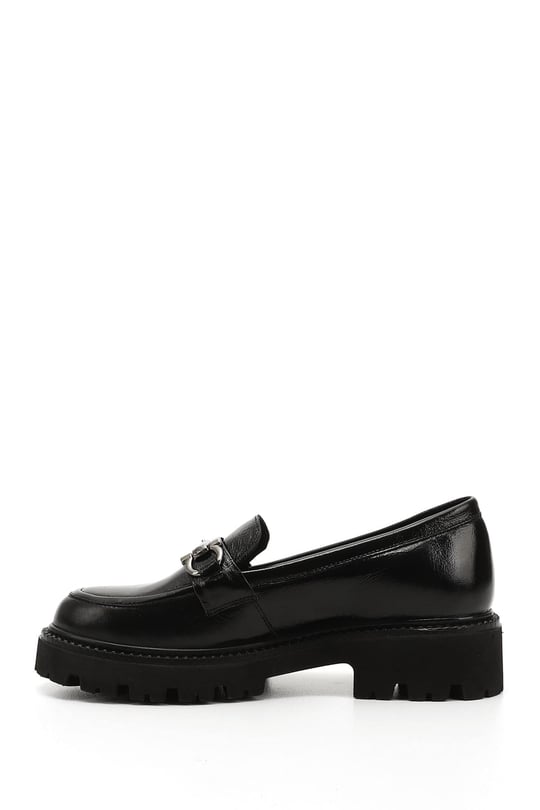 Women's Black Patent Leather Buckled Genuine Leather Loafer Shoes