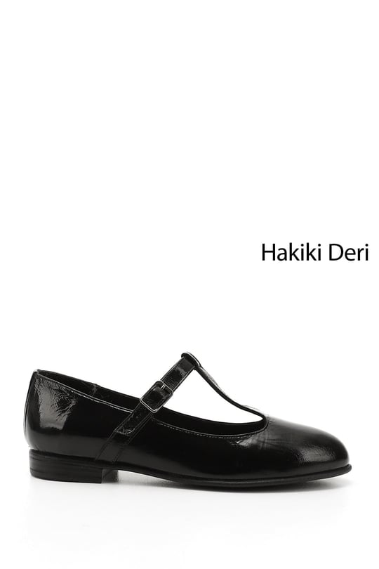 Kadın Siyah Rugan Mary Jane Hakiki Deri Babet