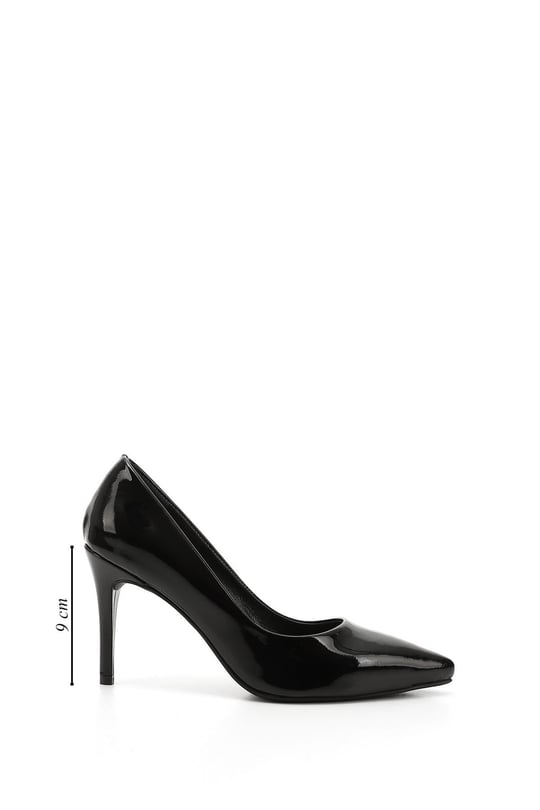 Kadın Siyah Rugan Platinum Sivri Burun İnce Topuklu Hakiki Deri Stiletto