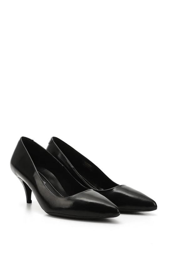 Women's Black Patent Leather Pointed Toe Medium Thin Heel Stiletto