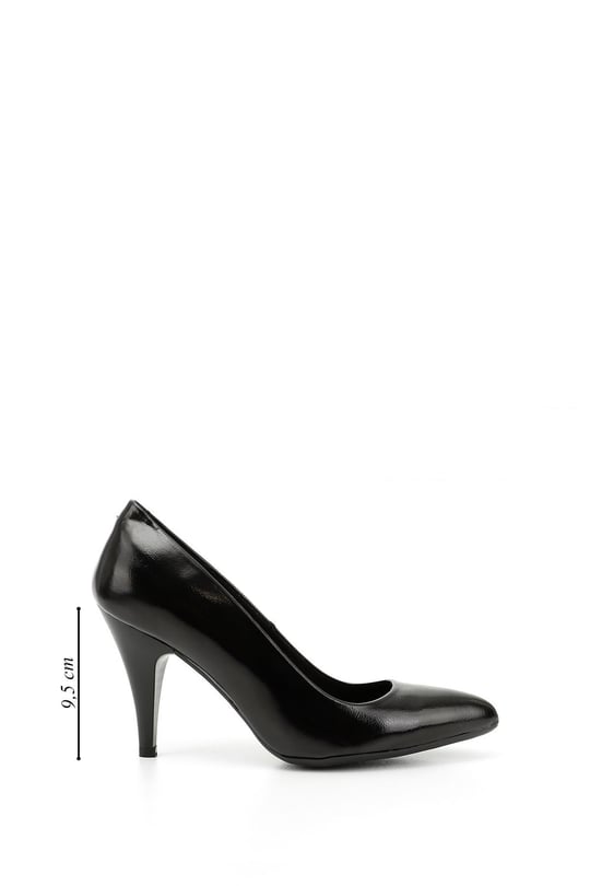 Kadın Siyah Rugan Sivri Burun İnce Topuklu Hakiki Deri Stiletto