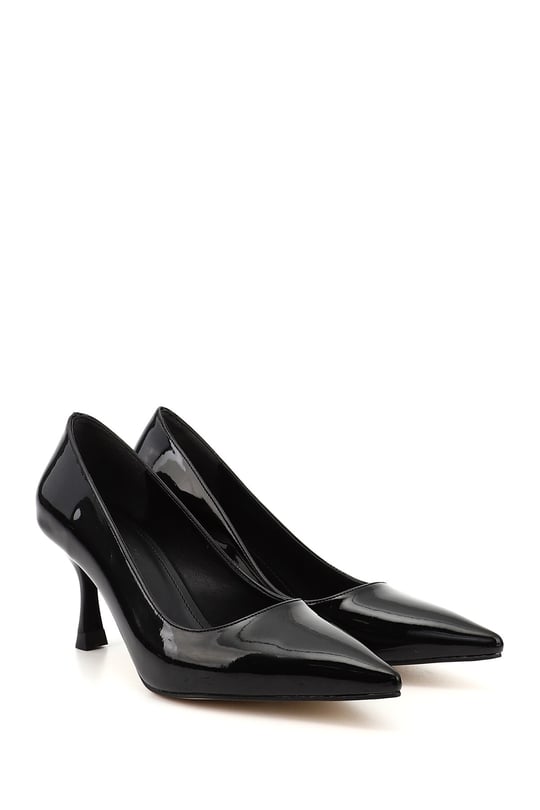 Women's Black Patent Leather Pointed Toe Goblet Heel Stiletto