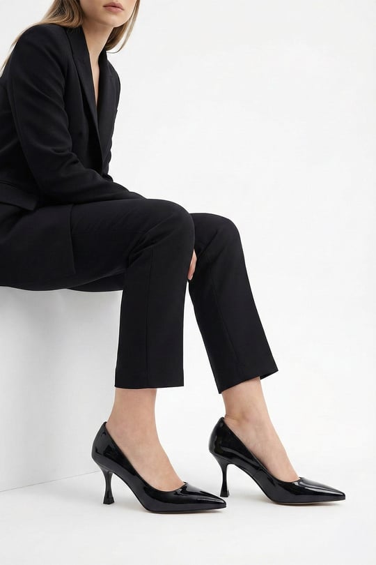 Women's Black Patent Leather Pointed Toe Goblet Heel Stiletto