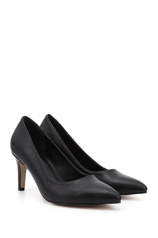 Kadın Siyah Sivri Burun İnce Ökçe Topuklu Stiletto