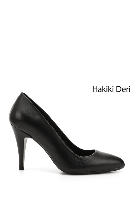 Kadın Siyah Sivri Burun İnce Topuklu Hakiki Deri Stiletto