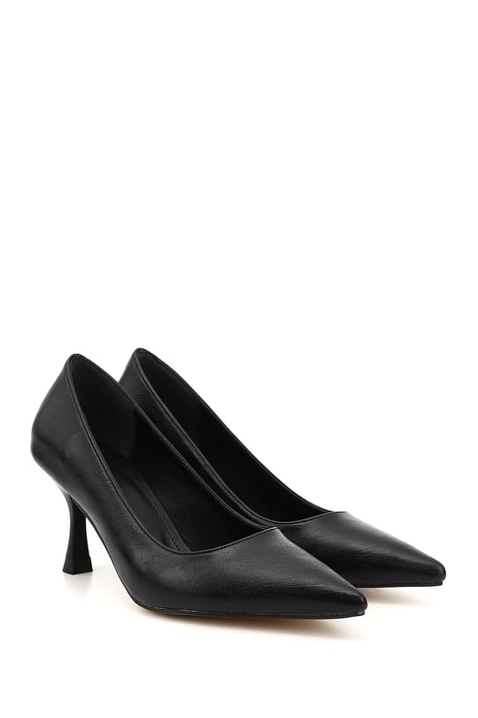 Kadın Siyah Sivri Burun Kadeh Ökçe Stiletto