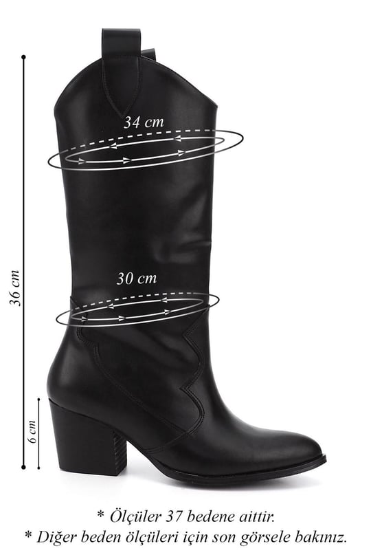 Women's Black Pointed Toe Chunky Heel Western Cowboy Boots