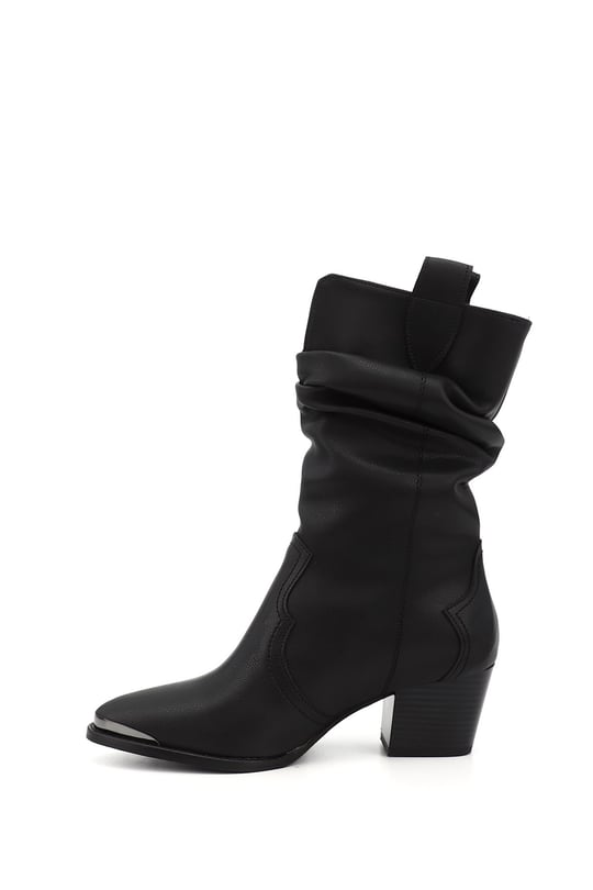 Women's Black Pointed Toe Chunky Heel Cowboy Boots