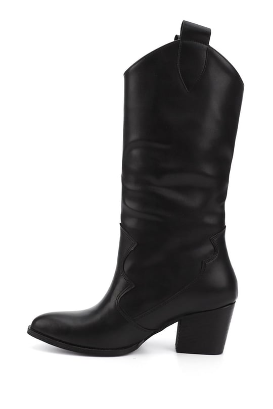 Women's Black Pointed Toe Chunky Heel Western Cowboy Boots
