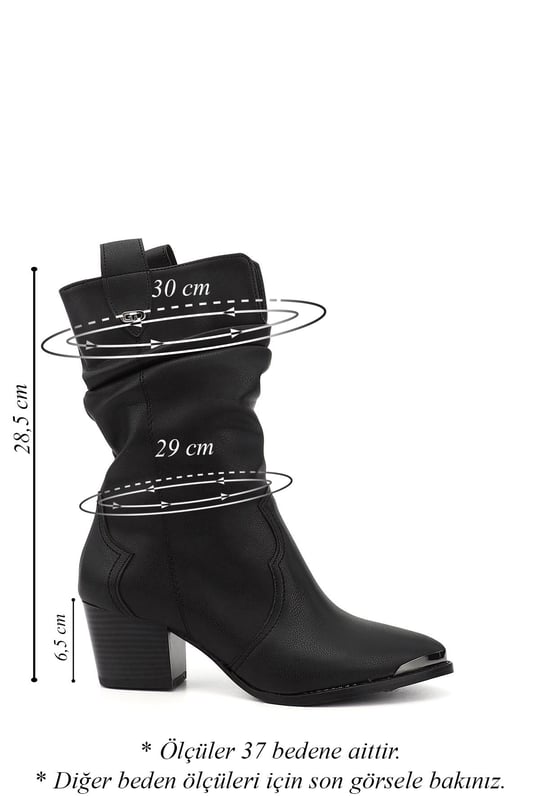 Women's Black Pointed Toe Chunky Heel Cowboy Boots