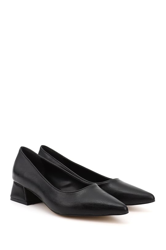 Women's Black Pointed Toe Short Thick Heel Shoes
