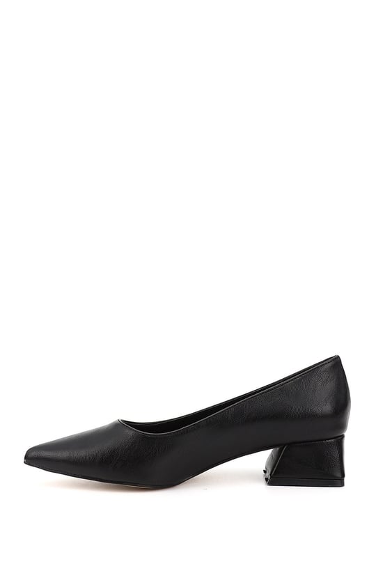 Women's Black Pointed Toe Short Thick Heel Shoes