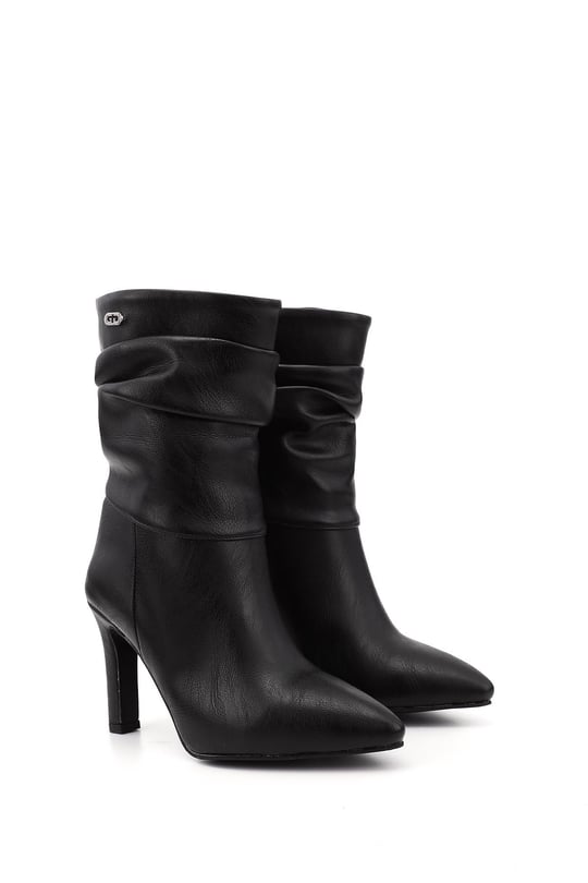 Women's Black Pointed Toe Boots with Thick Heels