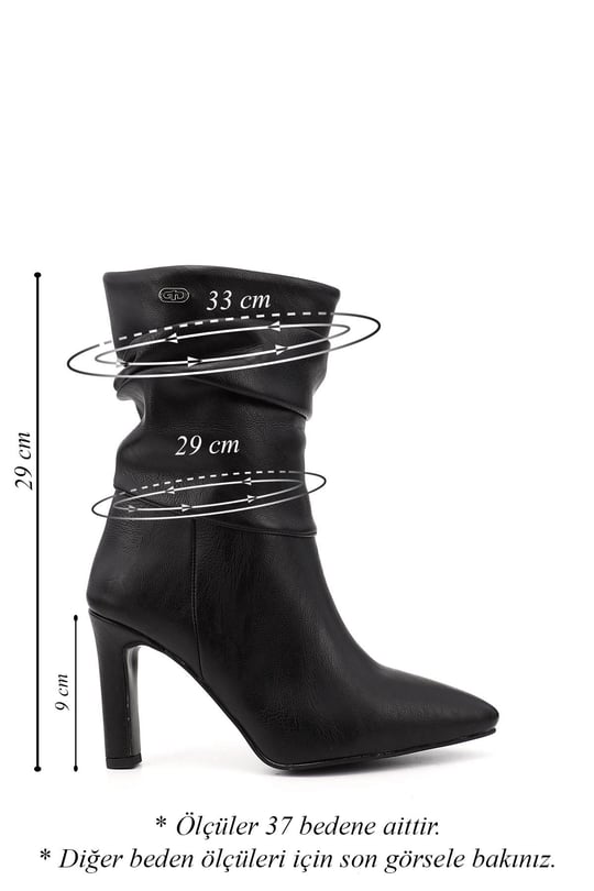 Women's Black Pointed Toe Boots with Thick Heels