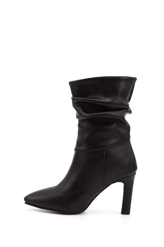 Women's Black Pointed Toe Boots with Thick Heels