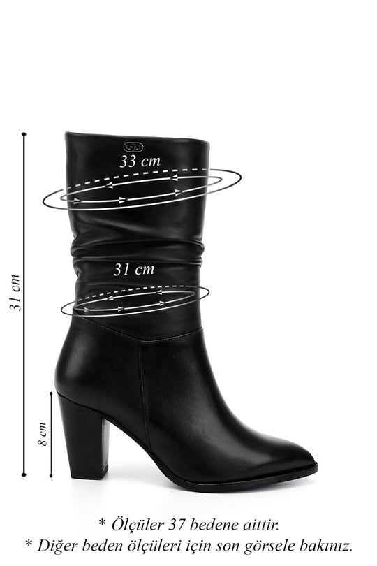 Women's Black Pointed Toe Boots Thick Heel Genuine Leather Boots
