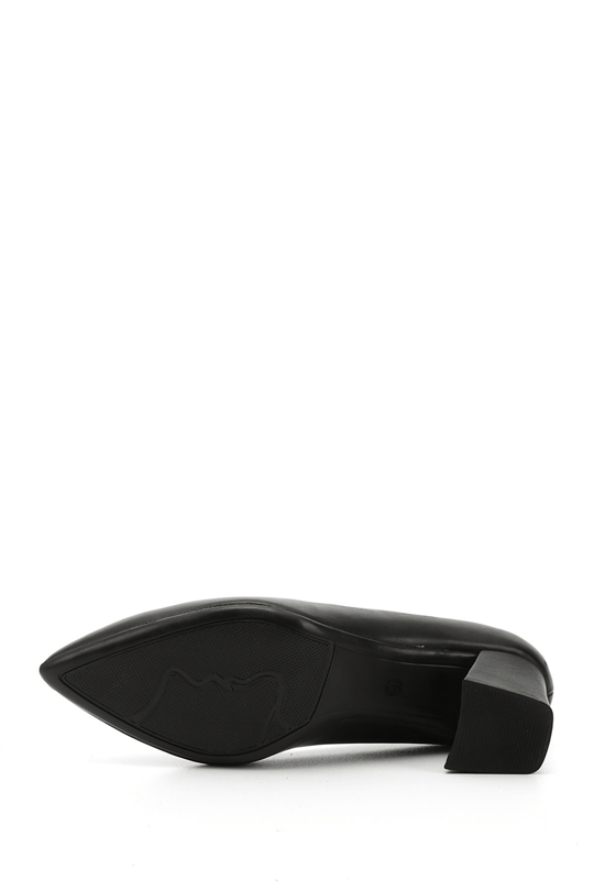 Women's Black Pointed Toe Medium Thick Heel Genuine Leather Shoes