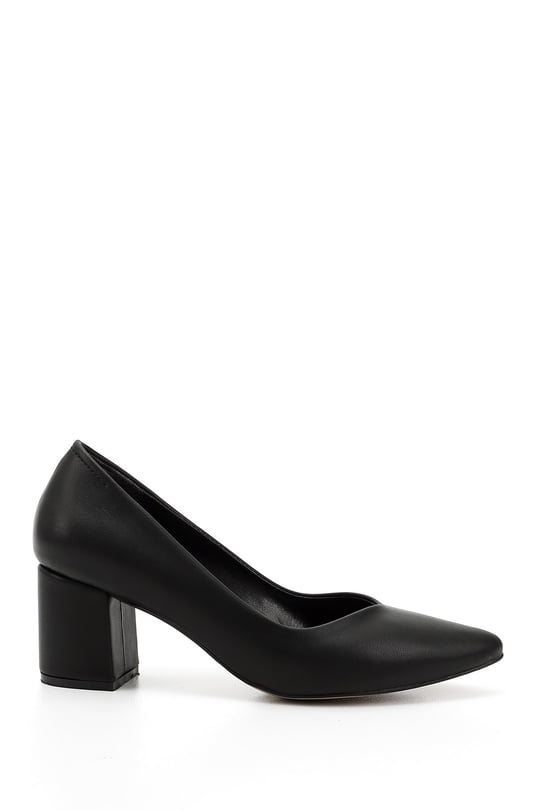 Women's Black Pointed Toe Mid Heel Shoes