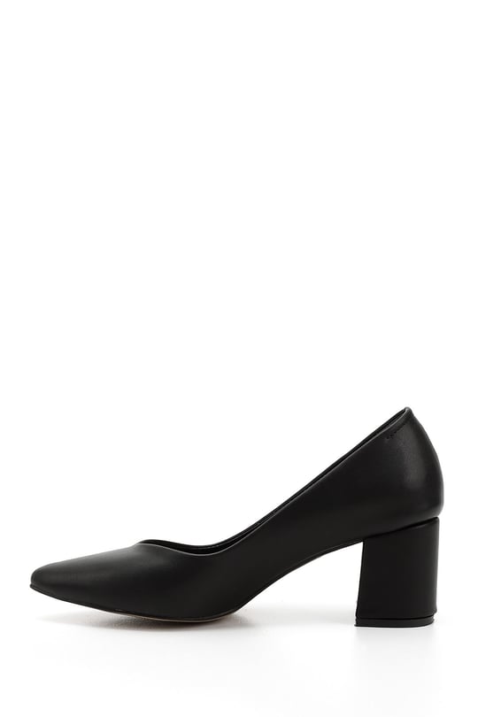 Women's Black Pointed Toe Mid Heel Shoes