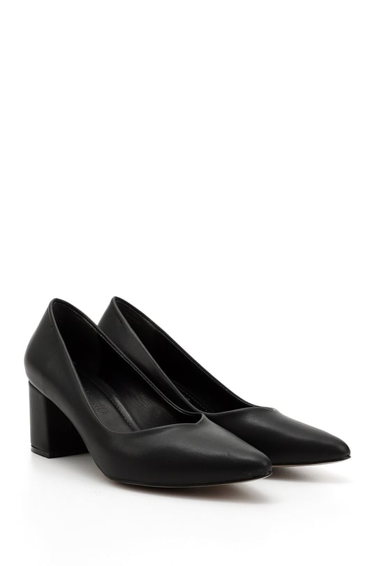 Women's Black Pointed Toe Mid Heel Shoes
