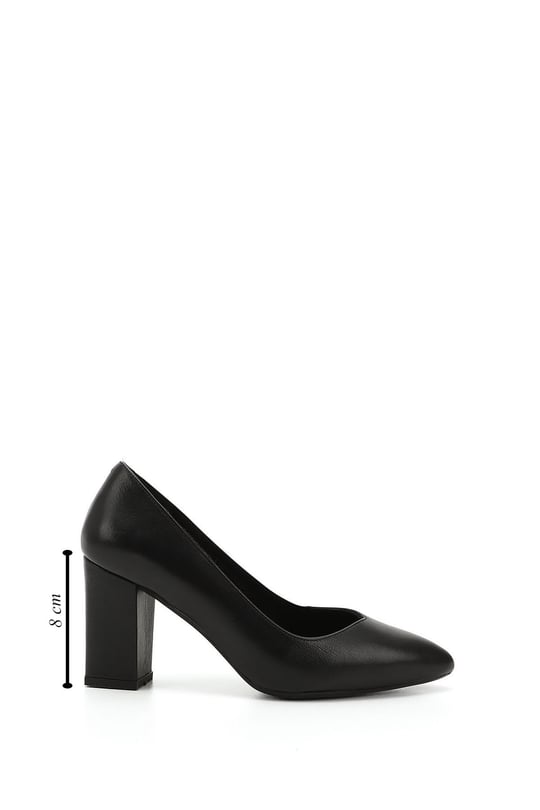 Women's Black Pointed Toe High Thick Heel Genuine Leather Shoes