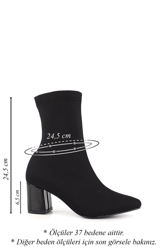 Women's BLACK STRETCH Pointed Toe Chunky Heel Stretch Boots
