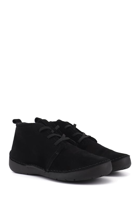 Women's Black Suede Lace-up Genuine Leather Comfort Boots