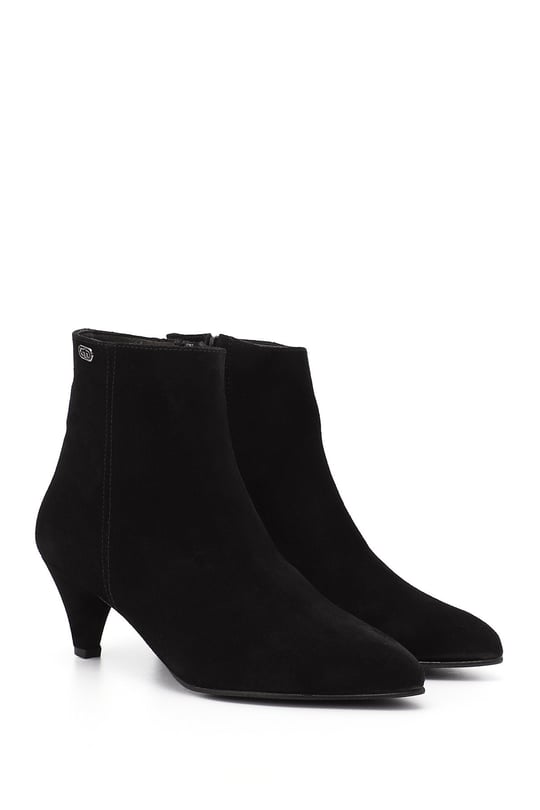 Women's Black Suede Zip-Up Pointed Toe Genuine Leather Boots