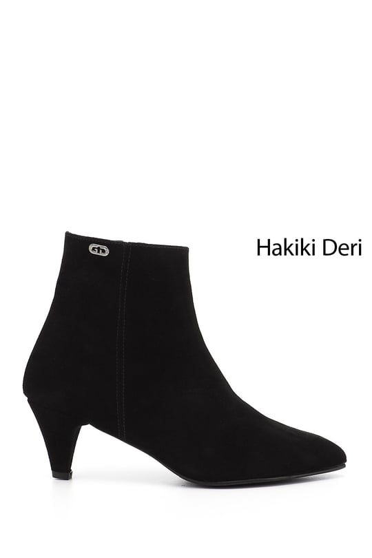 Women's Black Suede Zip-Up Pointed Toe Genuine Leather Boots