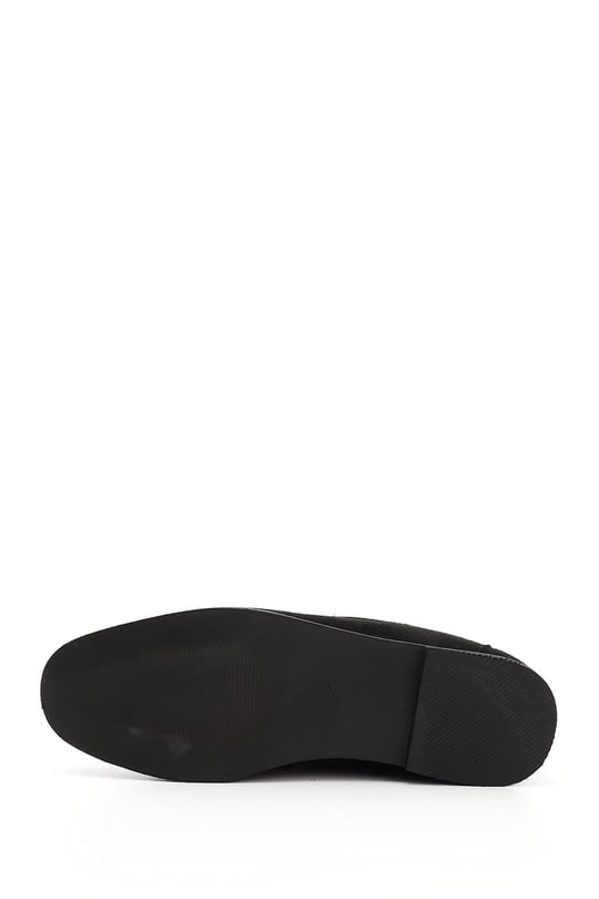 Women's Black Suede Flat Toe Buckled Ballerina Shoes