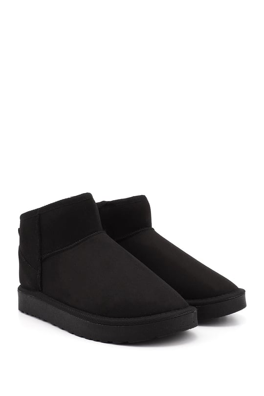 Women's Black Suede Mini Fur Boots