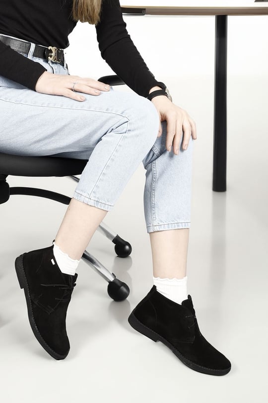 Women's Black Suede Oxford Molded Rubber Sole Genuine Leather Boots