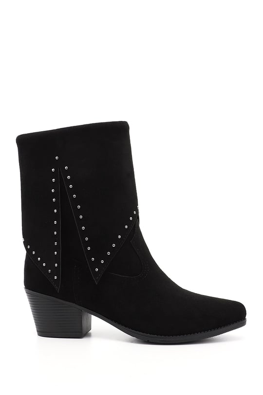 Women's Black Suede Heeled Boots