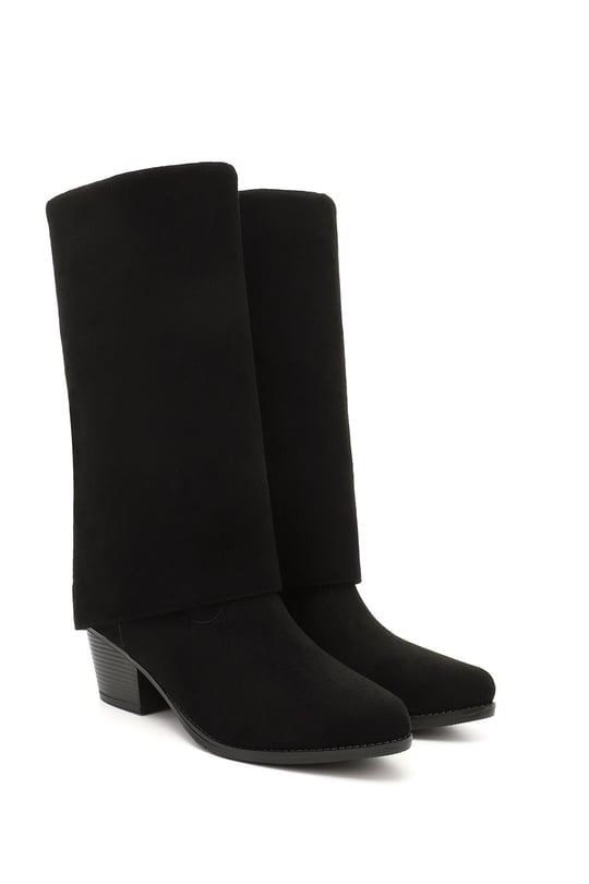 Women's Black Suede Heeled Boots