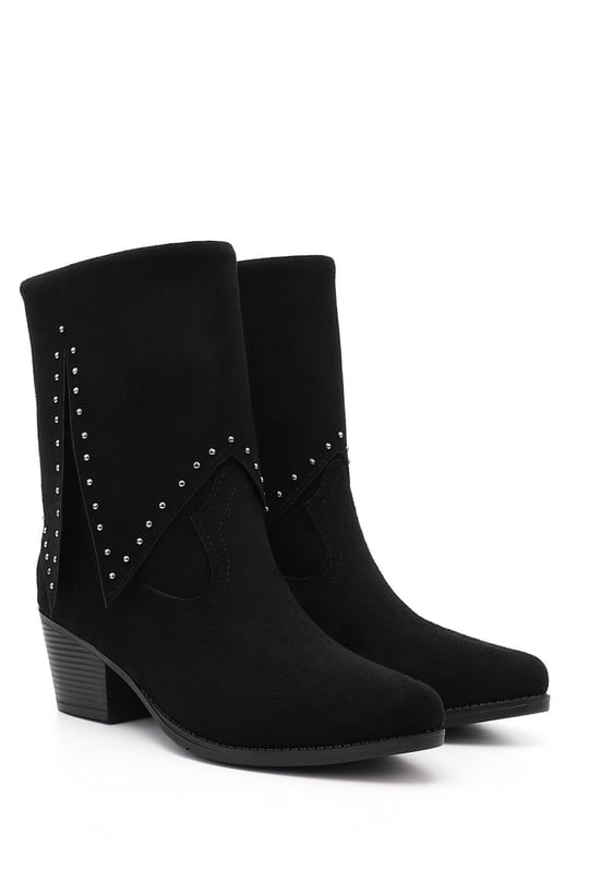 Women's Black Suede Heeled Boots