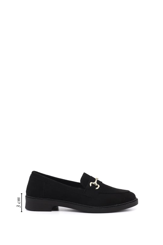 Kadın Siyah Süet Tokalı Loafer Ayakkabı