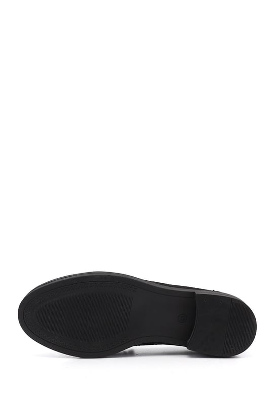 Kadın Siyah Süet Tokalı Loafer Ayakkabı