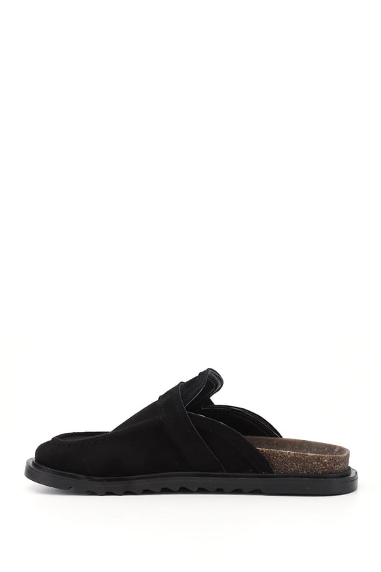 Women's Black Suede Buckled Casual Slippers