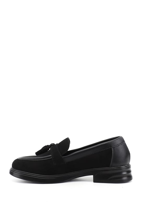Kadın Siyah Süete Siyah Loafer Ayakkabı