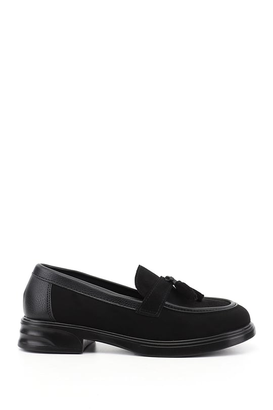 Kadın Siyah Süete Siyah Loafer Ayakkabı