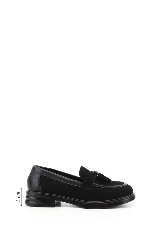 Kadın Siyah Süete Siyah Loafer Ayakkabı